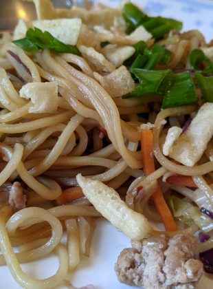 Szechuan Pork Noodle Bowl with Crispy Wontons